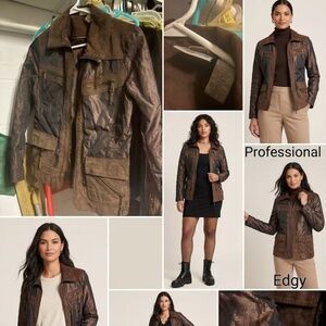 Chico's Metallic Mixed Media Suede Utility Jacket 0/S Iridescent Patches EUC